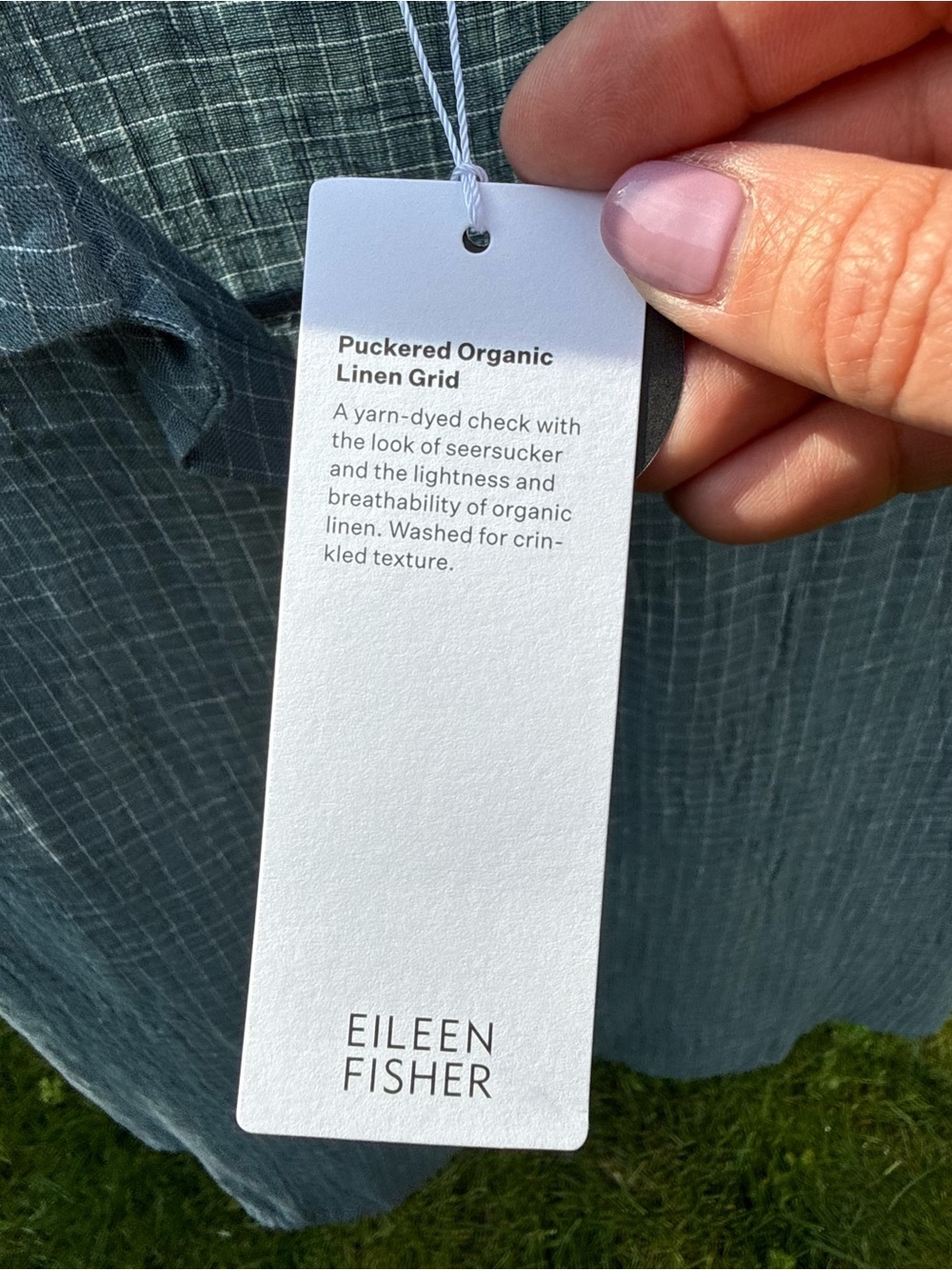 Eileen Fisher Organic Linen Grid Sleeveless Button Shirt Nile S NWT - Picture 3 of 16